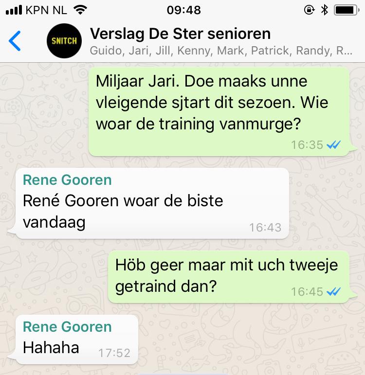 Ich vroog Jari toen geliek wie de eesjte training van ut sezoen woar geloupe: Os tweede elftal