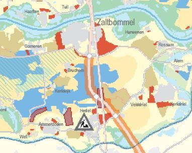 12 Figuur 2.2 Uitsnede beleidskaart Ruimtelijke Ontwikkeling Streekplan 2005 In de, bij de windvisie Gelderland behorende, planmer 10 is de locatie van windpark Bommelerwaard-A2 beoordeeld.