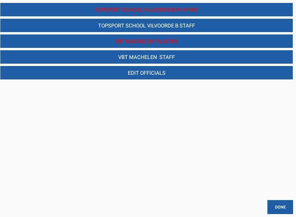 Na het klikken op ADMINISTRATION gaan we de spelerslijsten aanmaken, dit is eigenlijk het wedstrijdblad invullen.