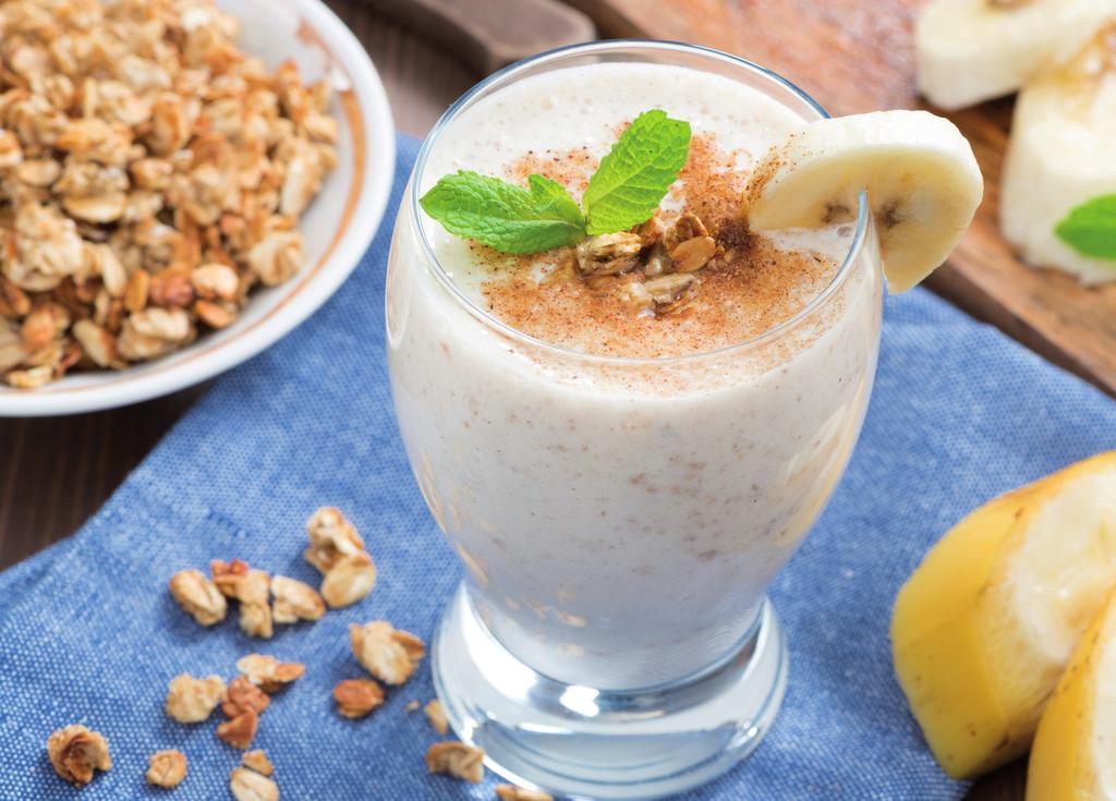 Recept 4: Nuts & Fruits Shake 250 g magere yoghurt ½ banaan ¼ mango geschild 30 g walnoten Scheel de mango en gebruik een kwart.