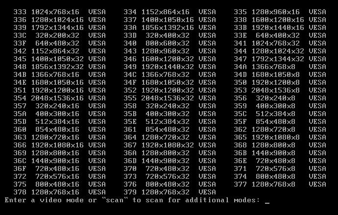 4. Kies de meest geschikte videomodus voor uw beeldscherm en typ het nummer ervan op de opdrachtregel.