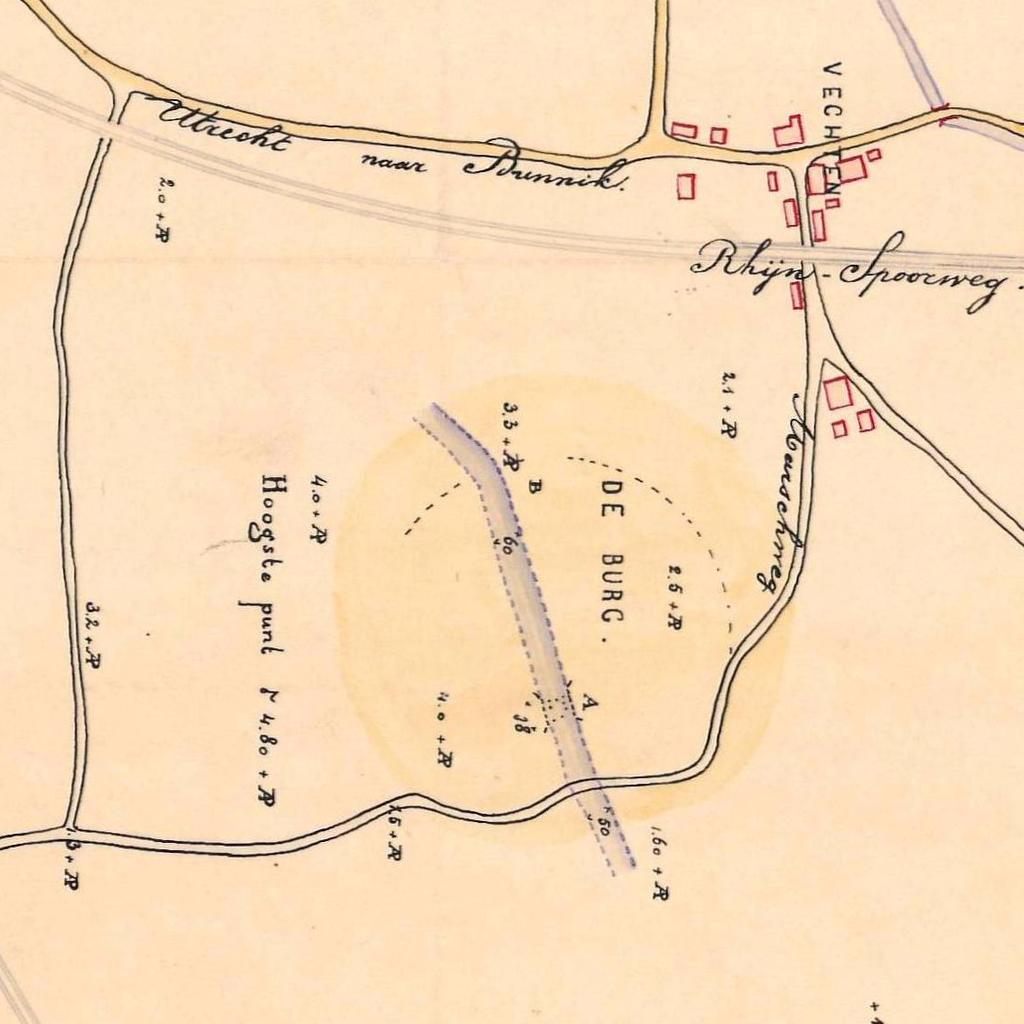 Figuur 3. Uitsnede van schets van de waarnemingen gedaan bij de aanleg van fort Vechten (1870).