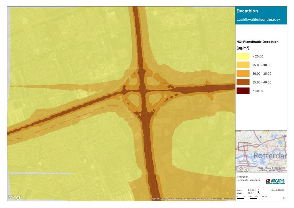 Luchtkwaliteitsonderzoek Decathlon aanvullend onderzoek 2014 Afbeelding 4: NO2-concentraties Sportplaza/Decathlon Uit de rekenresultaten blijkt dat de maximale bijdrage in de plansituatie met