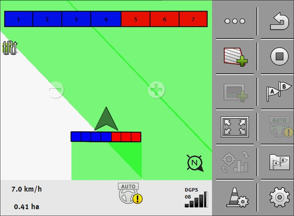 Parallelgeleiding TRACK-Leader Optekenen van de ritten beginnen 6 Zonder ISOBUS-jobcomputer: SECTION-View in de kopregel en als werkbalk Met een ISOBUS-jobcomputer: SECTION-View in de voetregel en