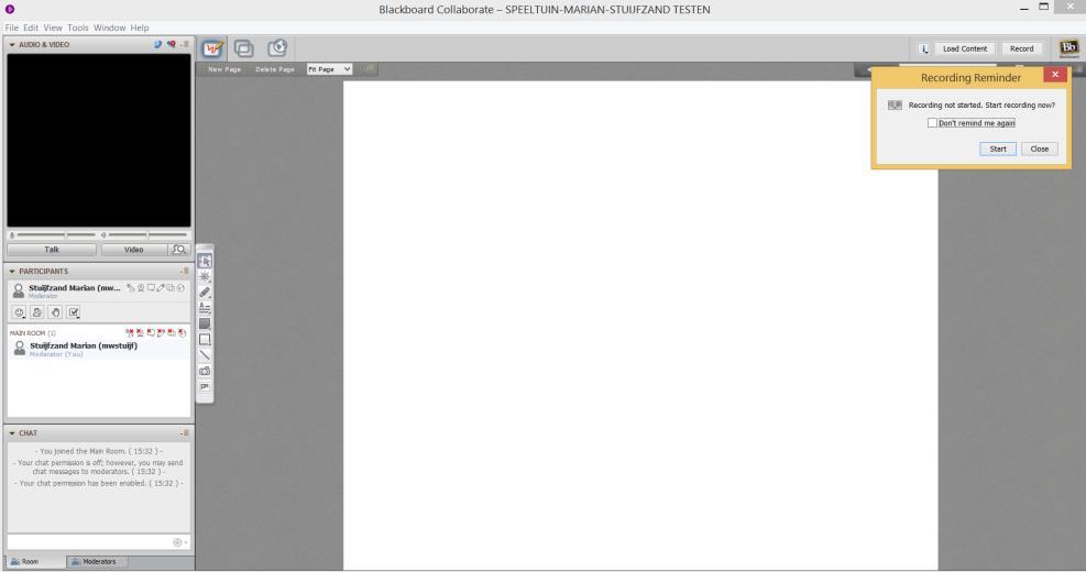 3. Uiteindelijk zie je het scherm waarin de samenwerkingssessie gehouden wordt: Om met de interface om te leren gaan kun je gebruik