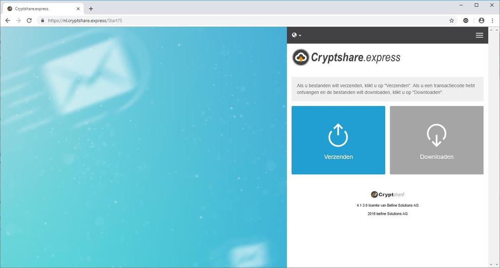 Webapplicatie Verzenden U kunt Cryptshare.express op elk moment gebruiken vanuit alle populaire browsers. Bel gewoon https://nl.cryptshare.