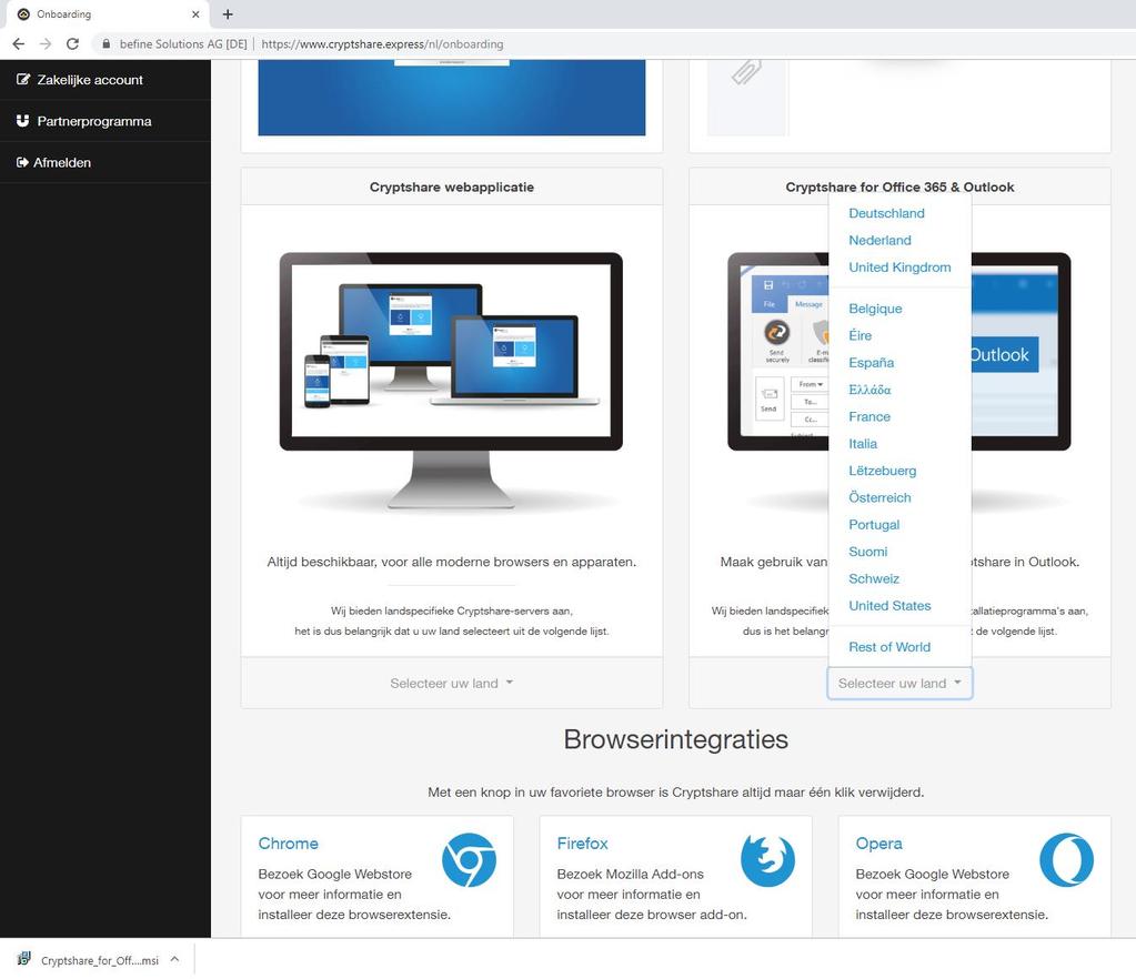 Hier vindt u het installatieprogramma voor "Cryptshare for Office 365 & Outlook": Stap 3 Stap 4 Voer vervolgens de installateur uit Klik op