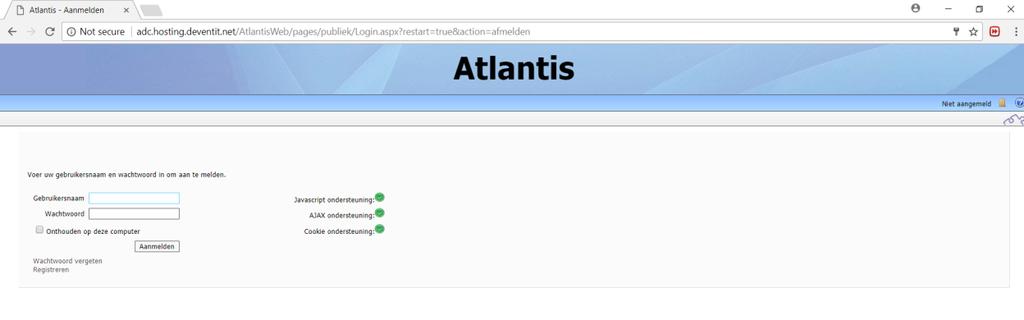 1. De gebruikersinterface Met de URL http://adc.hosting.deventit.net/atlantisweb/default.aspx of via de website van het ADC (https://adckampen.