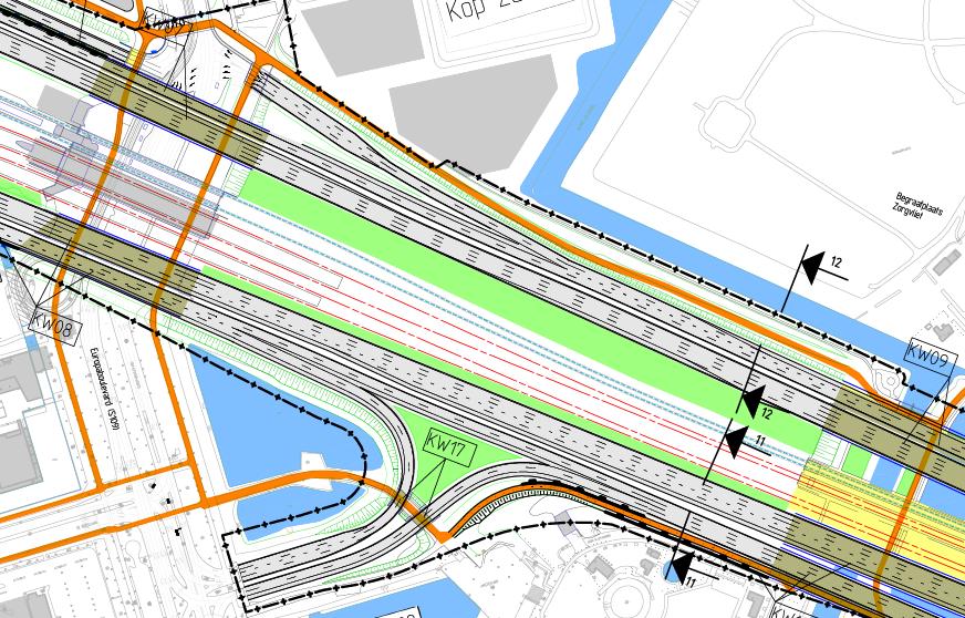 Variant A10: Parallelrijbanen S109 (A10-PRB S109) Om een robuust wegontwerp te realiseren kunnen ter hoogte van de S109 zowel aan de noordzijde als de zuidzijde twee in plaats van één doorgaande