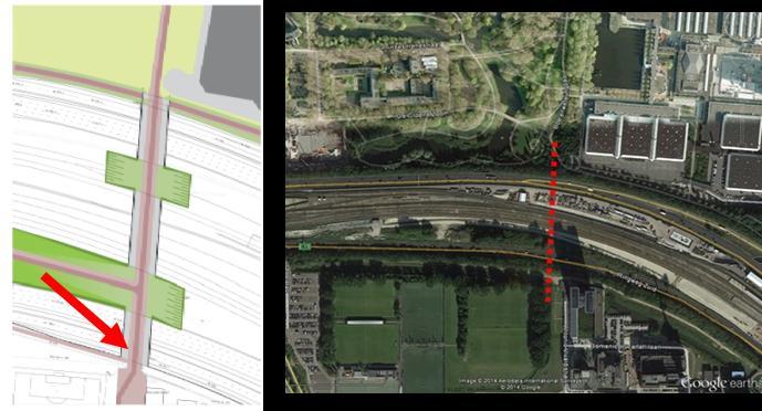 Fietsonderdoorgang Beatrixpark en Vivaldi Qua routing worden zichtlijnen in de onderdoorgang belemmerd doordat het fietspad aan de zuidzijde net buiten de onderdoorgang niet in het verlengde ligt,