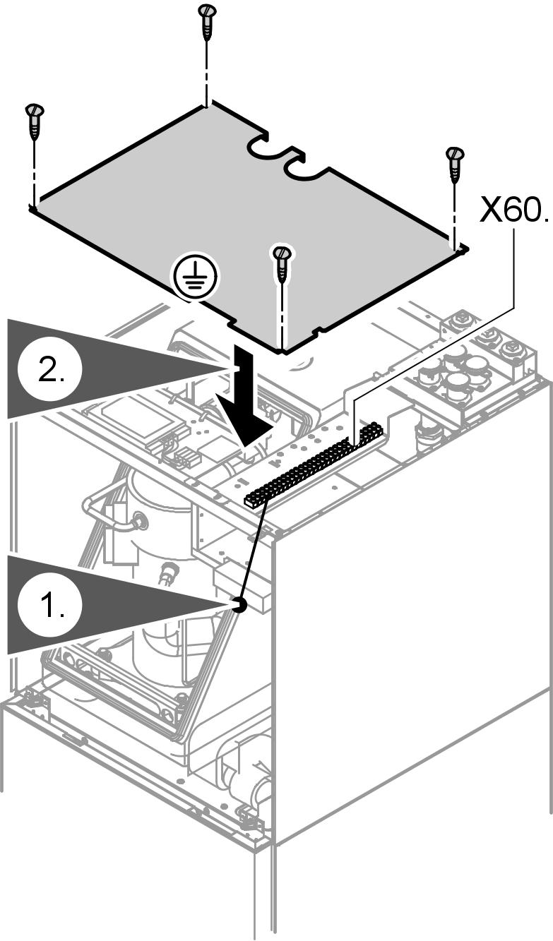 Montageverloop Warmtedragerdrukbewaker of brug aansluiten 1. De aansluiting van de warmtedragerdrukbewaker vindt plaats tussen de klemmen X60.11 en X60.
