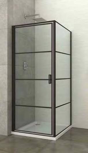 LOFT GAME - 1 1 rotating shower door - front entry - Glass thickness: 8 mm - Industrial style - Available in black or white - With lined silkscreen - Straight and minimalist profiles in coated