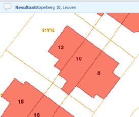 Een adres zoeken op kaart Selecteer het icoontje en prik op een perceel op de kaart. Het resultaat verschijnt boven links op je kaartblad.