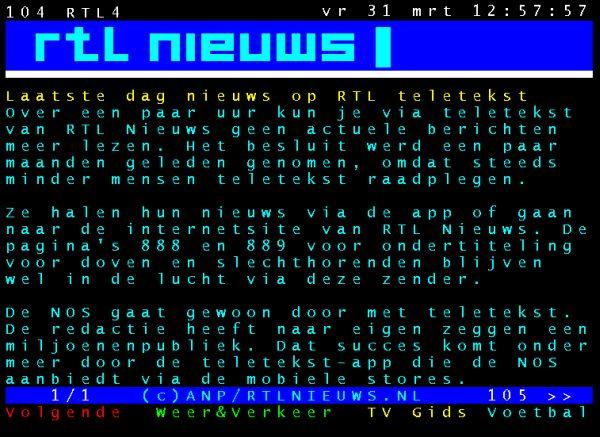 Afscheid van RTL Text Met de komst van mobiel internet en digitale televisie leek het erop dat teletekstdiensten spoedig zouden verdwijnen en plaats zou maken voor internetdiensten.