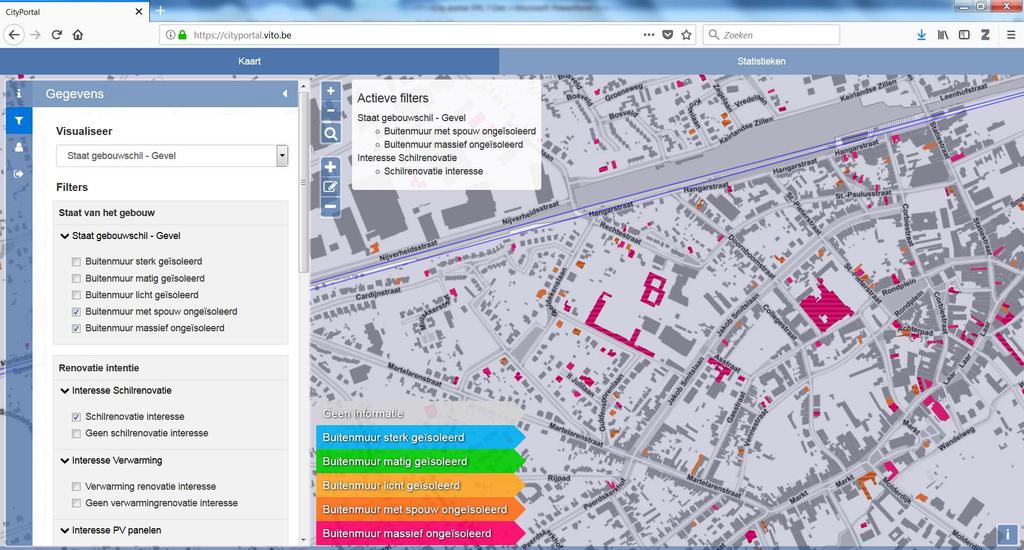 City Portal toont vooraf gedefinieerde statistieken die zichtbaar worden op kaart bijv.