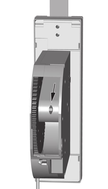 10. Engagement et fxaton de la sangle 4. Introdusez ensute la sangle par le haut dans l'enrouleur RolloTron Basc DuoFern 1200.