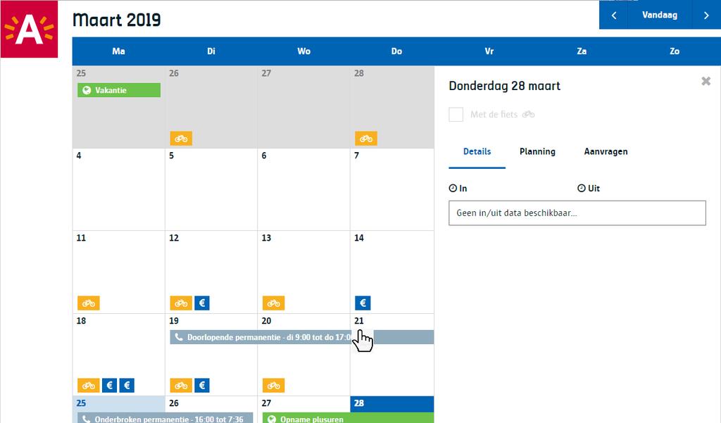 4. Registreren 4.1. In- en uitboekingen Alle registraties van aan- en afwezigheden voor werkervaringsklanten doet u via het tabblad Kalender 1. Ga naar Mijn team. 2.