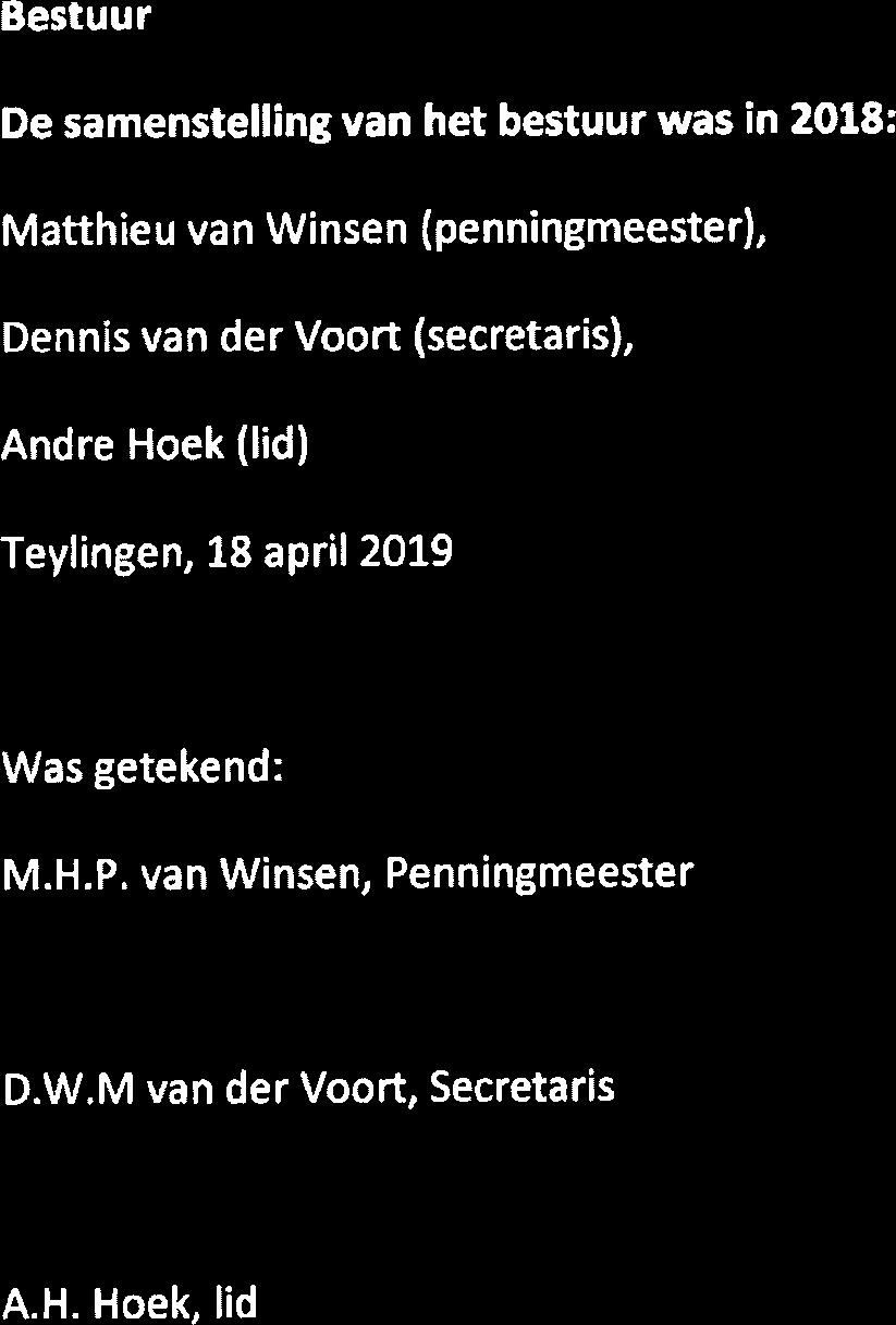 Bestuur De samenstelling van het bestuur was in 2018: Matthieu van Winsen