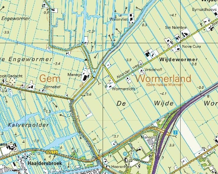 Figuur 5: De door de EOD aangeleverde kaart betreffende mijnenvelden ter hoogte van het onderzoeksgebied BB0014 Engewormerbrug te Wormer.