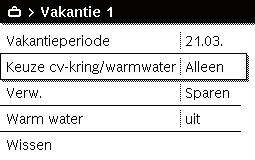 Vakantieperiode instellen Menu voor vakantieprogramma openen. Als de vakantieperiode voor het gekozen vakantieprogramma al is ingesteld, open dan het menu Vakantieperiode.