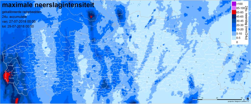 figuur 5: Maximale gemeten neerslag binnen een