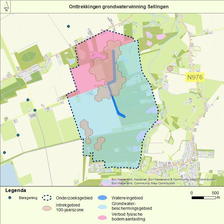 6.2 Ondergrondgebruik Op basis van gegevens van de Provincie Groningen en het Waterschap Hunze en Aas is in kaart (figuur 6-2) gebracht welke vergunde grondwateronttrekkingen er naast de