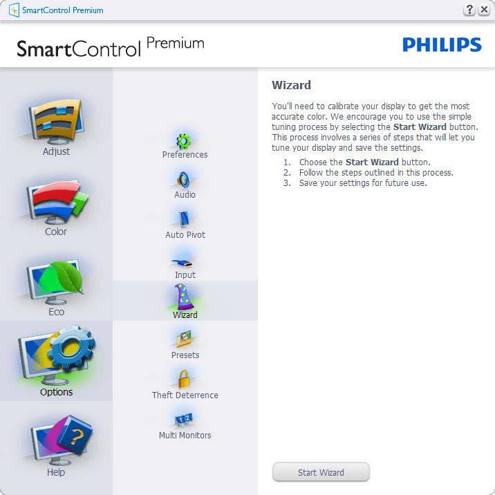 3.5 Philips SmartControl Premium Met de nieuwe SmartControl Premium-software van Phillips kunt u uw monitor beheren via een gemakkelijk te gebruiken grafische interface op het scherm.