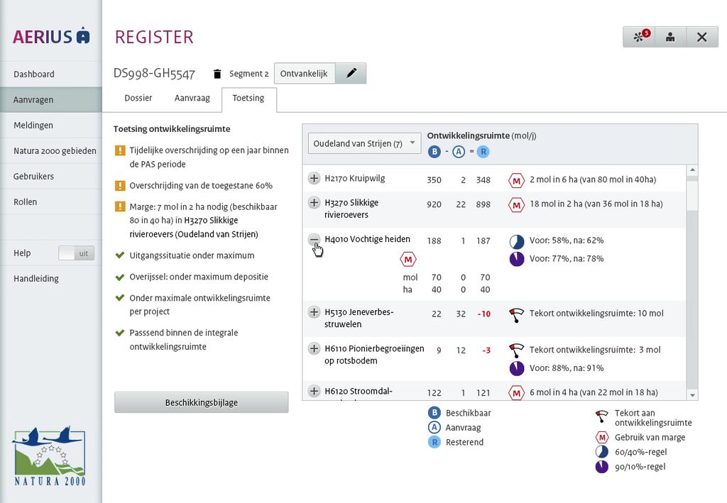 AERIUS Register Beheren van de ontwikkelingsruimte Monitoren van de meldingen beneden de grenswaarde