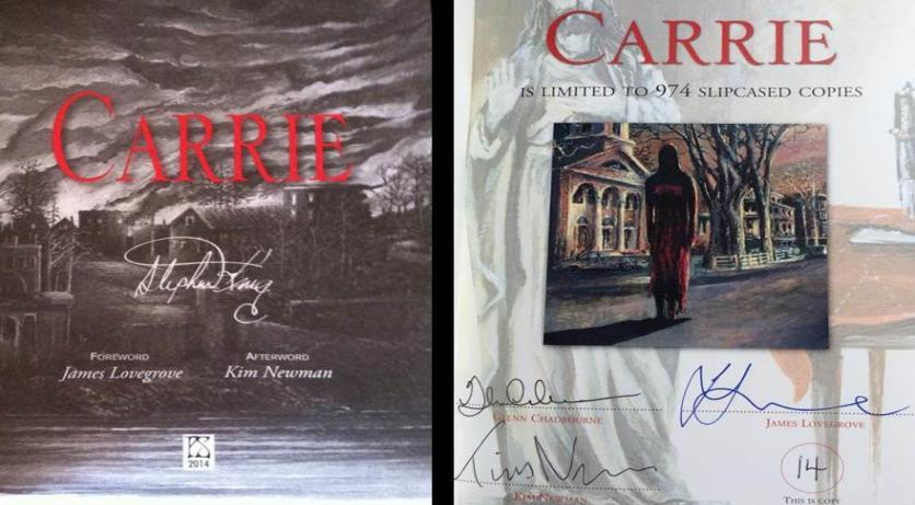 Linksboven de replica handtekening en rechts de signeerpagina Eigen exemplaren Links Deluxe Special Edition van Cemetery Dance (US) en rechts de Gift Edition van PS Publishing (UK) Terminologie: