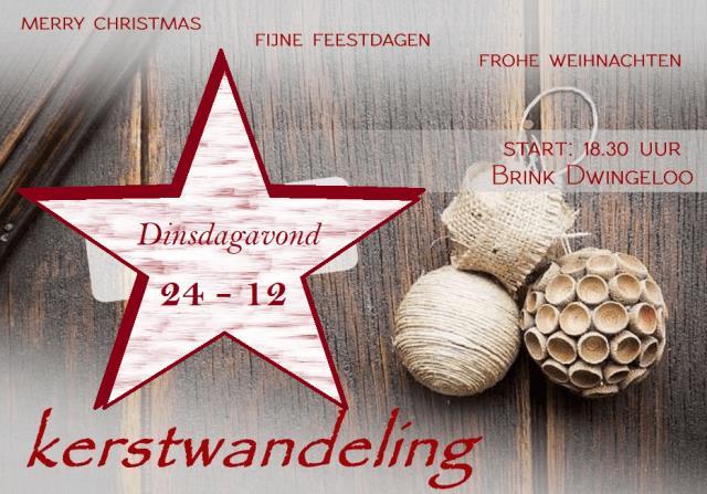 Kerstwandeling Traditioneel organiseert Stichting Dorps Activiteiten (SDA) Dwingeloo op kerstavond een gezellige en sfeervolle kerstwandeling. Op dinsdag 24 december 2019 kan iedereen zich vanaf 18.