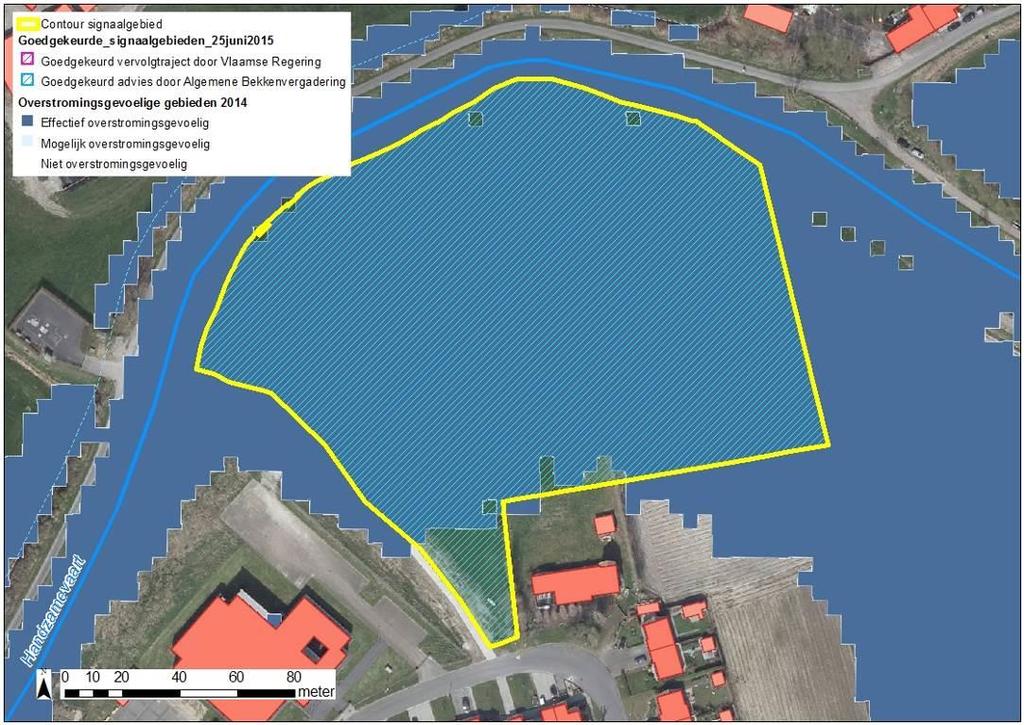 schadelijk effect op het watersysteem. Gezien de effectief overstromingsgevoeligheid moeten op zijn minst compenserende maatregelen opgelegd worden bij de ontwikkeling van dit gebied.