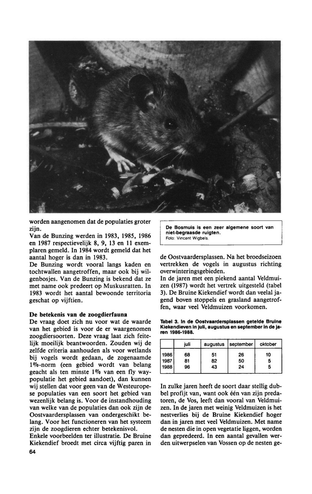 word aangom dat populaties groter zijn. Van Bunzg werd 1983, 1985, 1986 Bosmuis is zeer algeme niet-begraas ruigt. soort 1987 respectievelijk 8, 9, 13 11 exemplar gemeld.