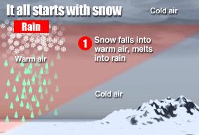 Rain can also begin as ice crystals that collect each other to form large snowflakes As the