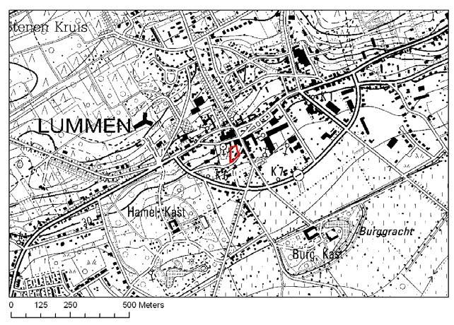 1.2. Situering 1.2.1. Lokalisering Figuur 1 Topografische kaart van Lummen met ligging van het plangebied Het plangebied ligt in het centrum van de gemeente Lummen langs de Burggrachtstraat.