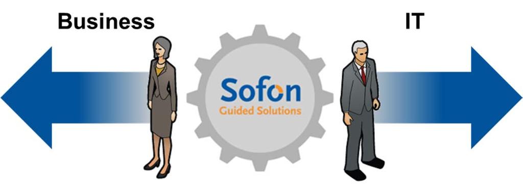 Figuur 3: Sofon als gearbox tussen Business en IT Sofon realiseert dit door haar oplossing te positioneren tussen de standaard softwarepakketten die traditioneel de frontoffice (CRM, etc.
