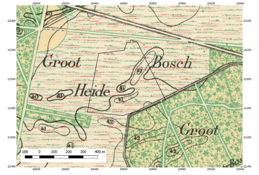 De beschikbare orthofoto s van 1971 tonen dat het noordelijke deel van de zone op dat moment reeds bebost was, het zuidelijke deel was echter nog