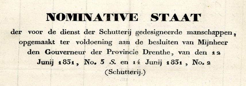 Nominatieve Staat der voor de dienst der Schutterij gedesigneerde manschappen. Opgemaakt 14 juni 1831.