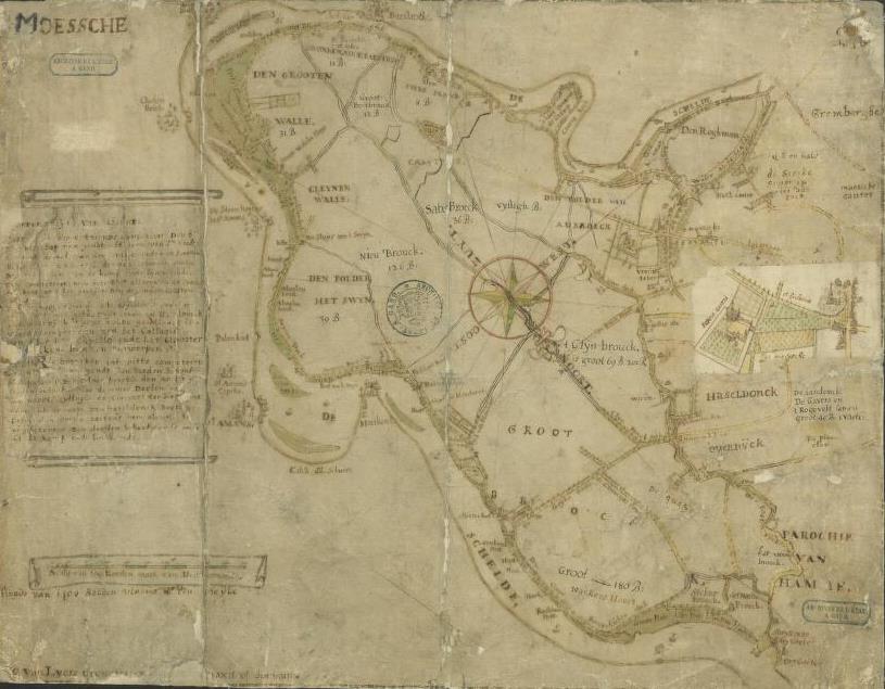 2. Figuratieve kaart van Hamme en het gehucht Moes Aanmaakdatum: 17 de eeuw Figurative kaert der thienden in Hamme