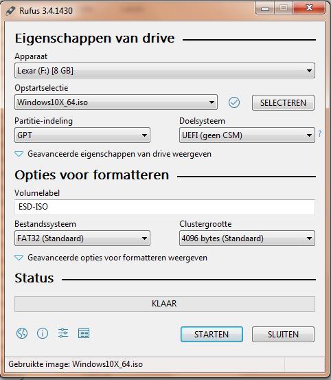 moet voor het aanmaken van de usb-stick een ander programma worden gebruikt, n.l. Rufus.