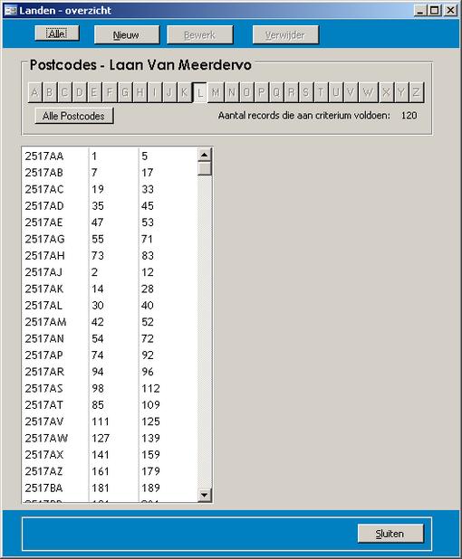 De lijst is nu overzichtelijk. Wil je terug naar het overzicht van alle plaatsnamen in Limburg, dan klik je op de knop <Alle Plaatsen>. Je krijgt dan weer het overzicht van de vorige afbeelding.