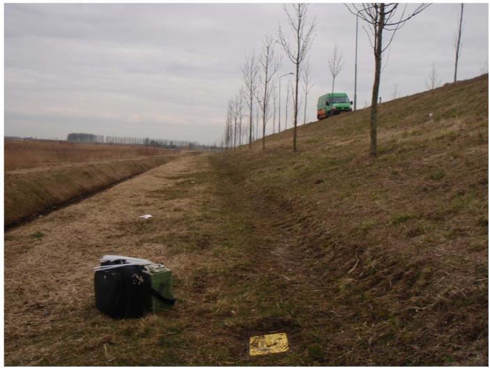 Foto: Bomen op isolerende constructie vormen risico voor de isolerende voorziening. Foto: Bomen op talud kunnen op termijn leiden tot schade. 4.1.