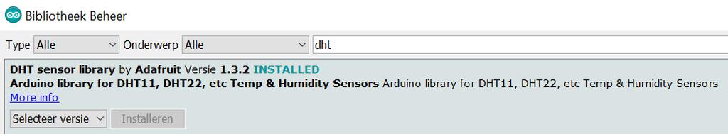 (bovenste rode kadertje) Je krijgt een overzicht van Adafruit sensoren, scroll helemaal naar beneden (zie scrollpijl) en installeer deze universele sensor: Adafruit Unified Sensor.