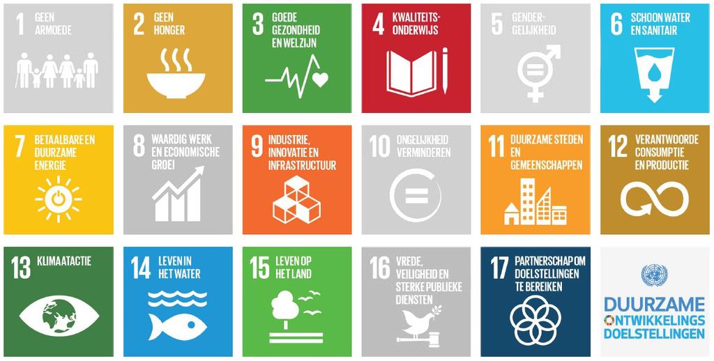 Figuur 1: SDG s waarvoor het Departement Omgeving een engagement opneemt (in kleur) 2.