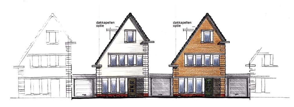 Voorgevel kleurvariant 1 Voorgevel kleurvariant 2 Vrijstaand geschakelde woningen 20 vrijstaand geschakelde woningen 3 slaapkamers, badkamer en