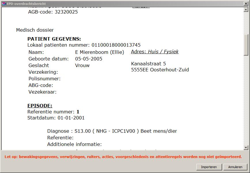 14 Via de knop Importeren start u het importeren. Er vindt een controle plaats waarbij de patiëntgegevens uit het bestand worden vergeleken met die in Medicom.