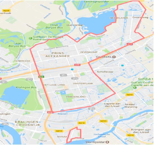 3. Gebied Prins Alexander 3.1 Beschrijving algemeen Qua omvang en verschijningsvorm is het gebied vergelijkbaar met een middelgrote stad als Delft. In Prins Alexander wonen ruim 94.