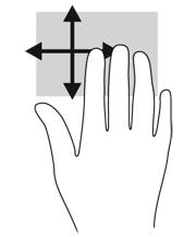 Plaats drie vingers op het touchpad-gebied en maak uw vingers in een lichte, snelle veegbeweging, opwaarts, neerwaarts, naar links of rechts.