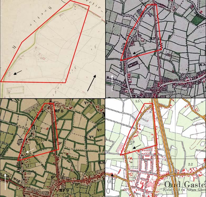 Op de kadasterkaart uit 1811-1832 (figuur 8, linksboven) is te zien dat het plangebied ten noorden van de bebouwde kern ligt.