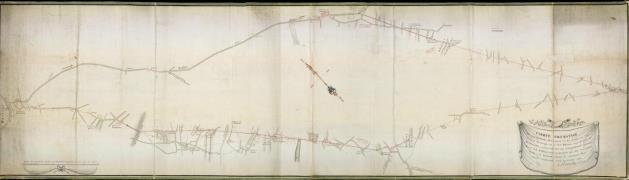 4. Figuratieve kaart van twee ontwerpen van een aan te leggen steenweg van Brussel naar Dendermonde, langs Lebbeke Aanmaakdatum: 1782 Carte figurative, collée sur toile, de deux projets d'une