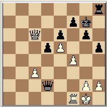 Pa4, Da2 21. Pc5, Pd8(?) 22. Tf2, Txc5 23. Txc5, Db1+ Zwart besloot na lang wikken en wegen tot: 17, Txf3 18.